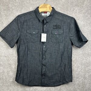 Projek Raw Gray Black Button Up Shirt Men XXL Summer Party Light Breathable